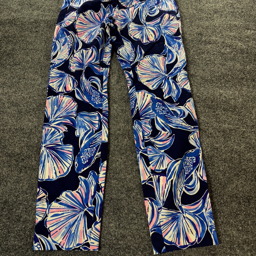 Lilly Pulitzer Kelly Ankle Pants Sz 4 Blue Floral Cropped Pants